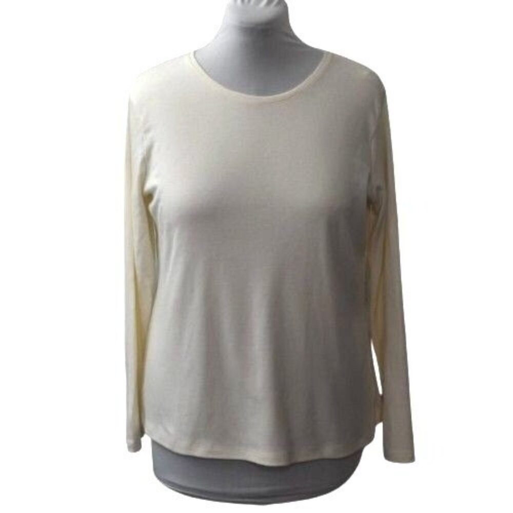 Croft & Barrow Womens Long Sleeve Top Crewneck Top Petite XLG Winter White Basic